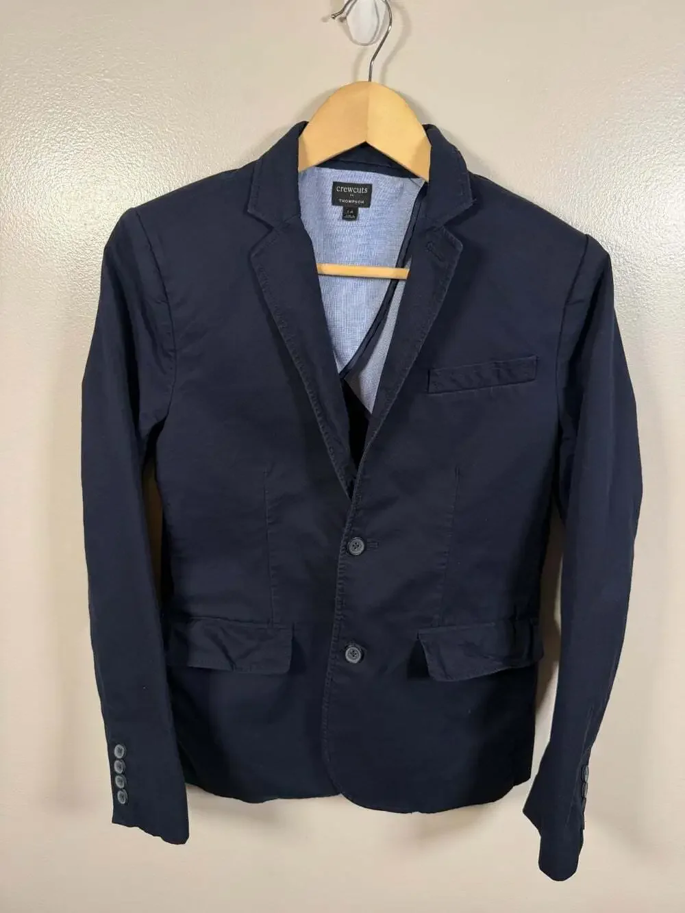 J. Crew Crewcuts Thompson Suit Jacket Blazer Size 14 Navy Blue Flex Chino